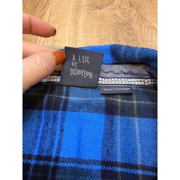 E11 State of Elevenate Mens Blue & Black Plaid Flannel Button Up Shirt XXL Portu - Picture 6 of 9